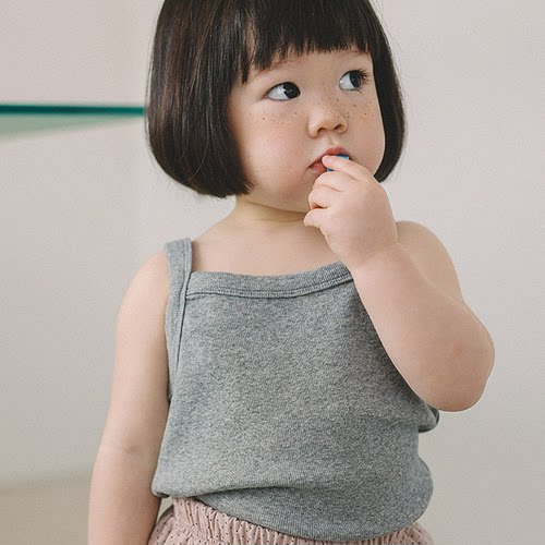 韩国童装代购2026春季新款melmel男女孩百搭素色儿童休闲背心吊带