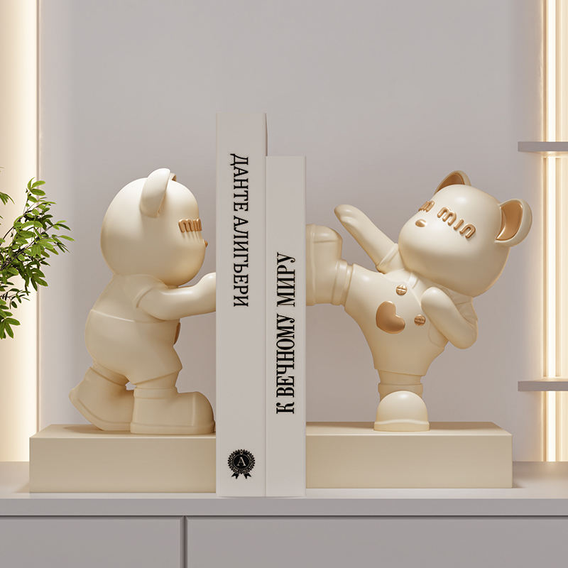 现代可爱奶油风功夫熊书档摆件