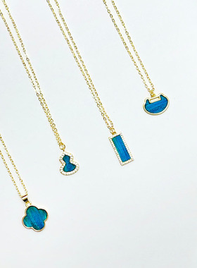 蓝色孔雀毛仿点翠项链国风百搭