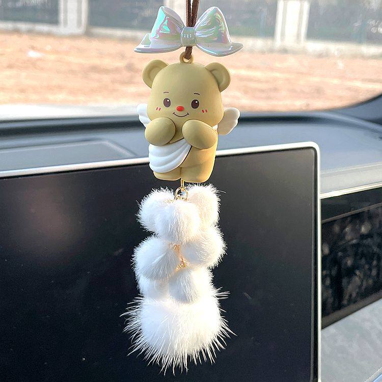创意天使小熊毛球车载汽车挂件车内饰品挂饰后视镜吊坠可爱