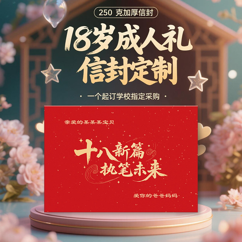 男孩女孩18岁成人礼贺卡和信封烫金定制名字学校制定购买