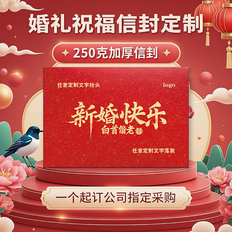 新婚祝福创意烫金信封贺卡定制公司采购logo长辈赠礼闺蜜结婚礼物