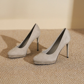 2025新款 防水台圆头高跟鞋 配旗袍千金风绒面超高跟不累脚12cm细跟