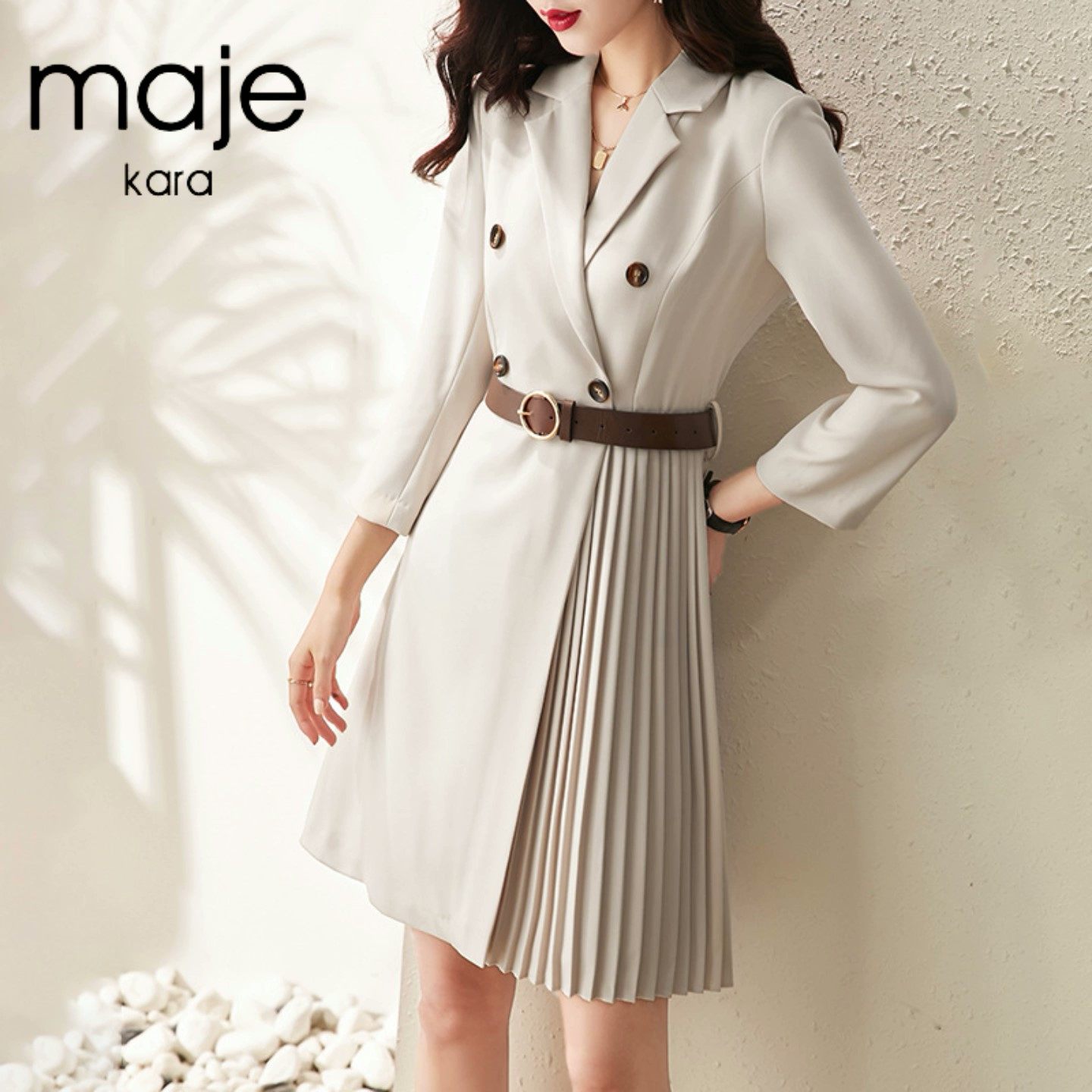 여성을위한 한국 스타일 패션 드레스 2024 봄 신상 하이 엔드 허리 슬리밍 중간 길이 스커트