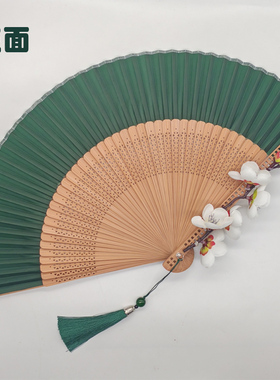 剧目一折暗香来折扇墨绿色扇子带梅花带流苏舞蹈道具成人儿童考级