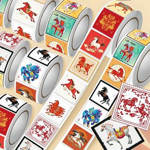 2026年新年马邮票ins卷卷贴马生肖邮贴纸diy手账装饰礼物封口贴