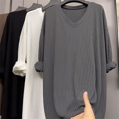 胖mm300斤宽松显瘦螺纹上衣女