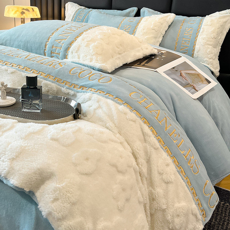 法式小香风牛奶绒床上四件套冬季双面加绒加厚被套珊瑚绒床单床品,床上用品,学生床品套件,淘宝优惠券,粉丝福利购,淘宝优惠卷