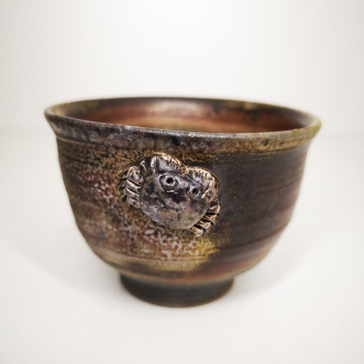 日本备前烧小西陶古单螃蟹中号敞口精品柴烧杯③全新6.8*4.8cm