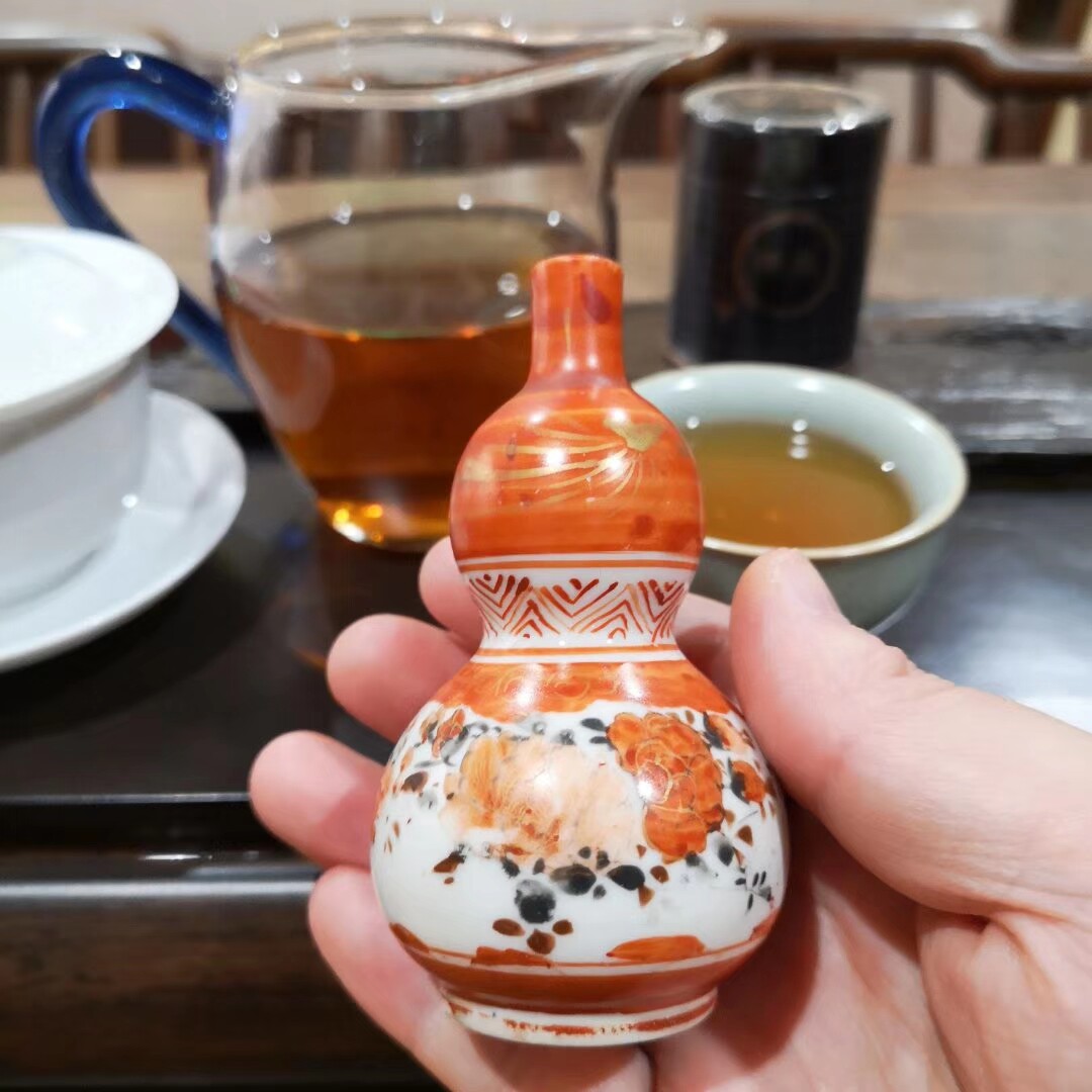 九谷明治赤绘葫芦瓶摆件全品