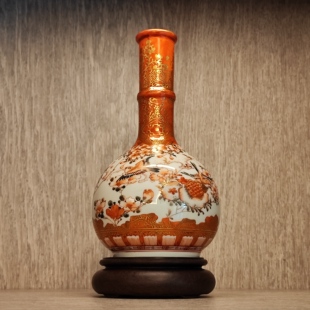 日本明治金彩花鸟天球瓶精品全品25cm