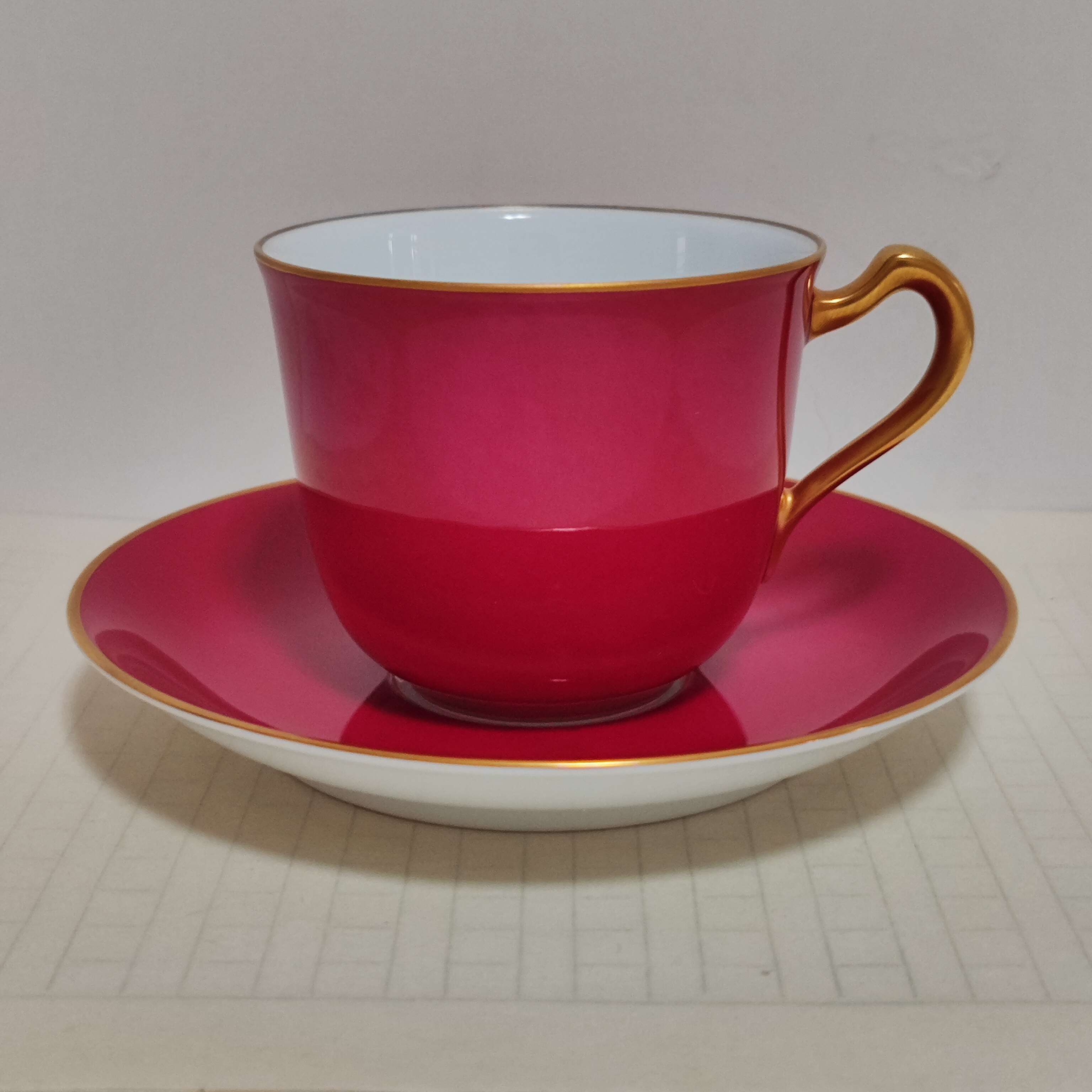 ①日本大仓陶園胭脂红咖啡杯9.9新全品7.5*6.2cm
