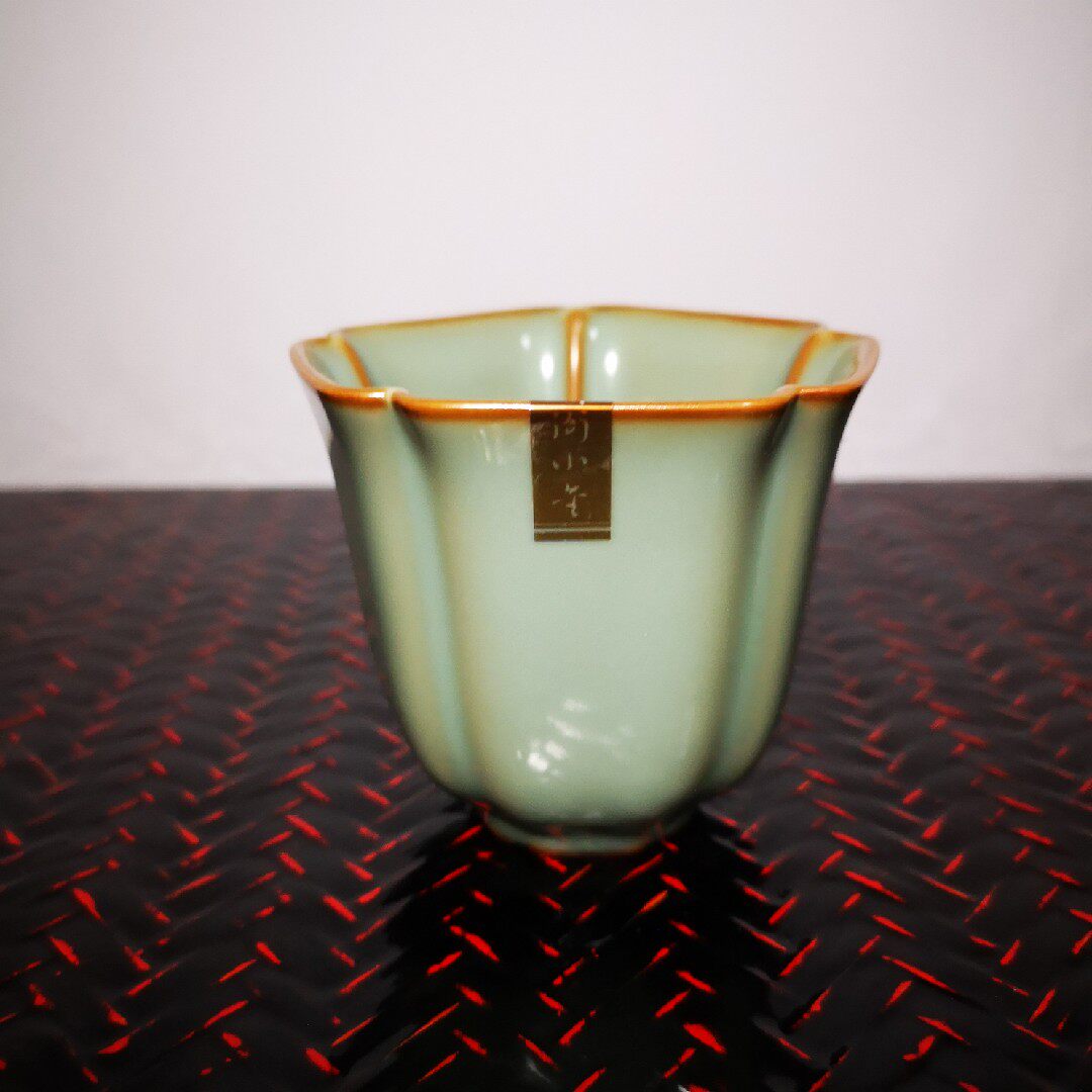 景德镇汝瓷杯谢小金粉青方正杯闻香杯全品原盒包邮7.5*6.5cm仿古