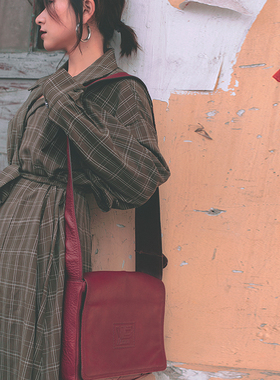 安静的绿色自制90年代复古超长款连衣裙女长袖收腰宽松格子裙气质