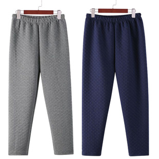 加薄棉裤 宽松高腰家居敞口裤 加肥大码 中老年男纯棉三层夹棉保暖裤