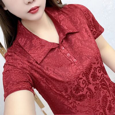 新款高档polo领短袖宽松显瘦上衣休闲百搭打底衫洋气减龄外套T恤