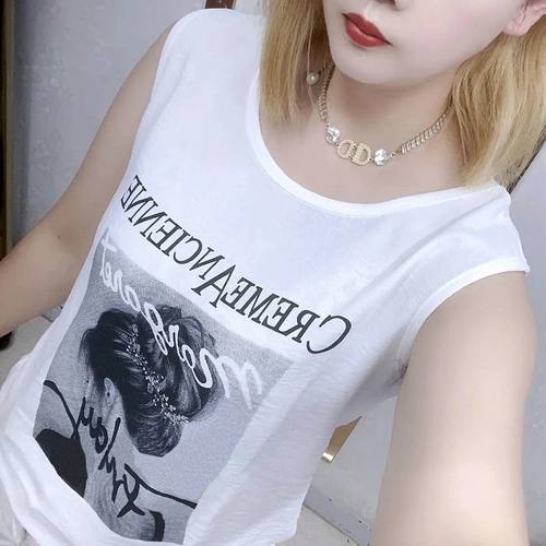 新款高档圆领无袖女宽松显瘦上衣休闲百搭打底衫洋气减龄T恤外套