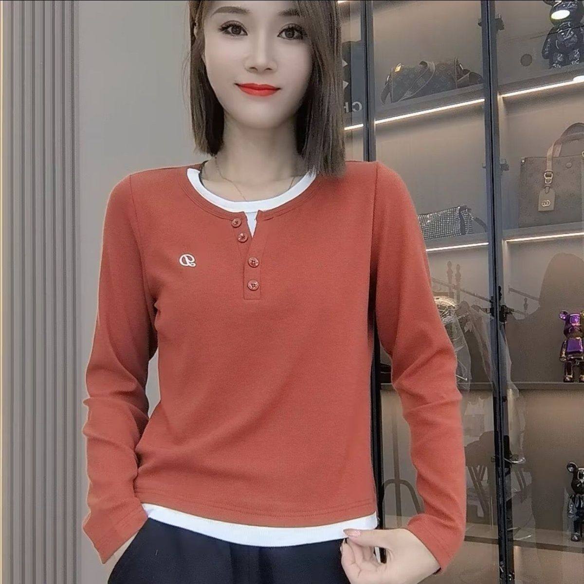 春秋新款撞色假两件双面磨毛长袖圆领修身打底休闲时尚卫衣外套,女装/女士精品,卫衣/绒衫,淘宝优惠券,粉丝福利购,淘宝优惠卷