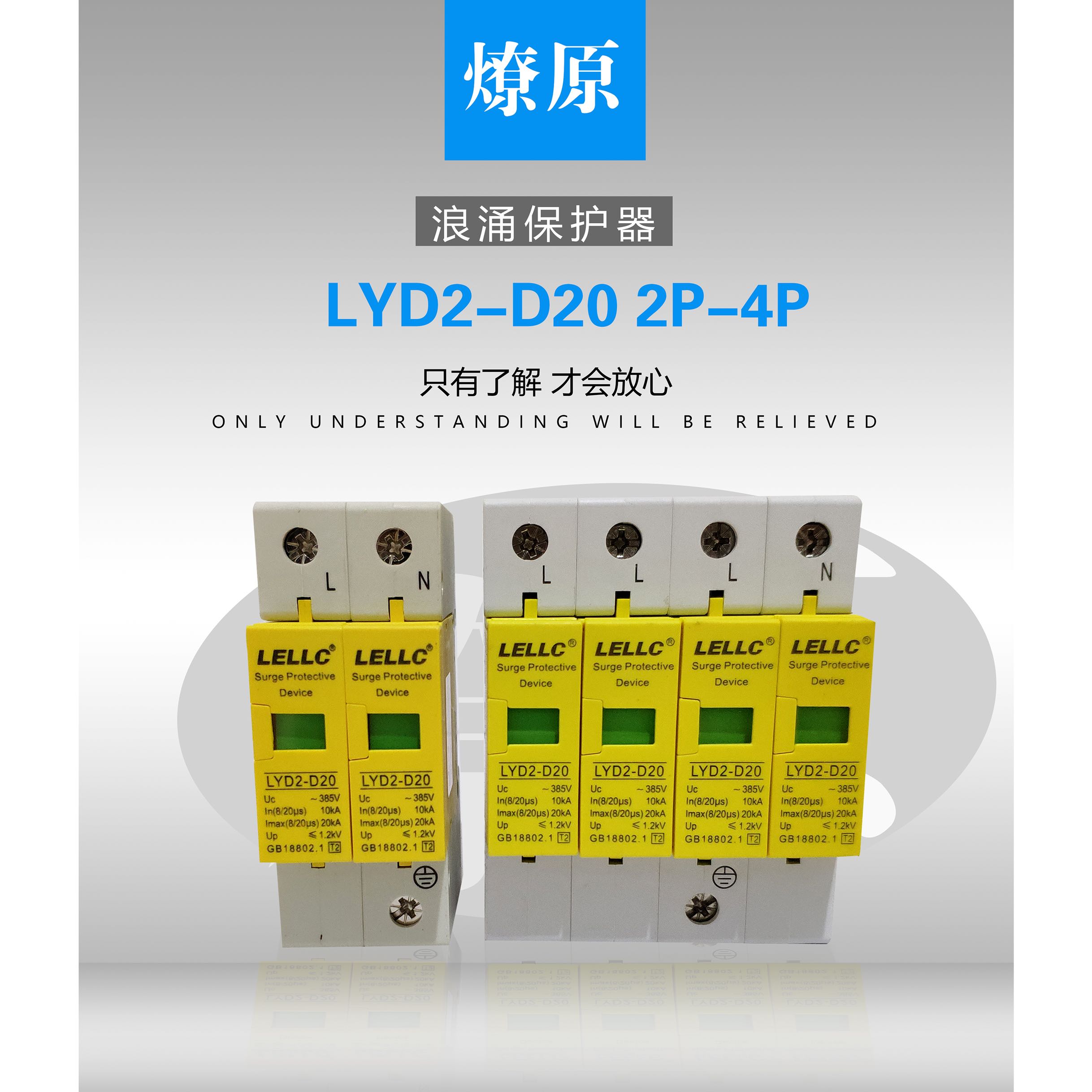 浙江燎原 浪涌保护器 LYD2-D20 10-20KA 2P 电涌保护器 防雷器