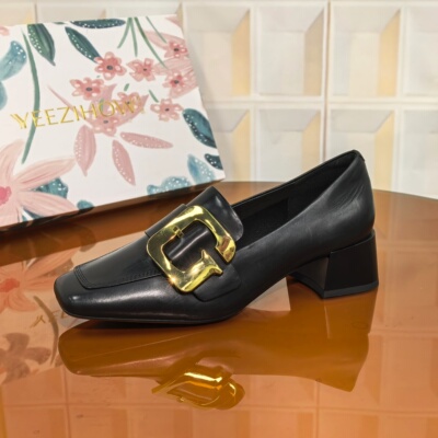 9202/3CM胎牛皮中跟休闲马衔扣时尚女豹纹平底鞋通用春季女乐福鞋