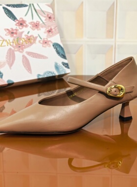 1669/3CM胎牛皮断码撤柜清仓处理单鞋时尚方头低跟细跟女跟鞋包头