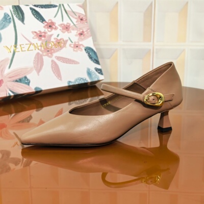 1669/3CM胎牛皮断码撤柜清仓处理单鞋时尚方头低跟细跟女跟鞋包头