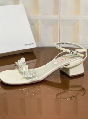 3121/5CM牛皮清仓撤柜断码处理一字带法式水钻时装凉鞋低帮气质