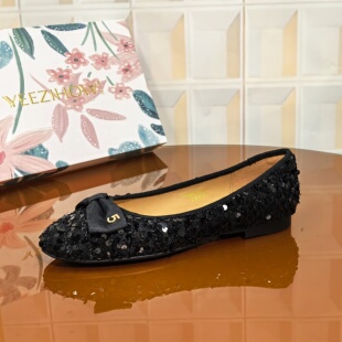 时尚 撤柜清仓处理蝴蝶结浅口女士蝴蝶豆豆鞋 尖头 2CM珠片断码 7962