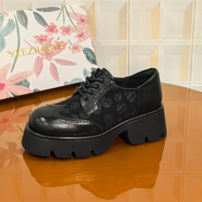 2291/5CM胎牛皮断码撤柜清仓处理乐福鞋粗跟中跟皮鞋英伦风一脚蹬