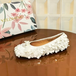 蝴蝶结胶粘豆豆鞋 2221 1CM珍珠清仓撤柜断码 处理浅口时尚 亮片瓢鞋