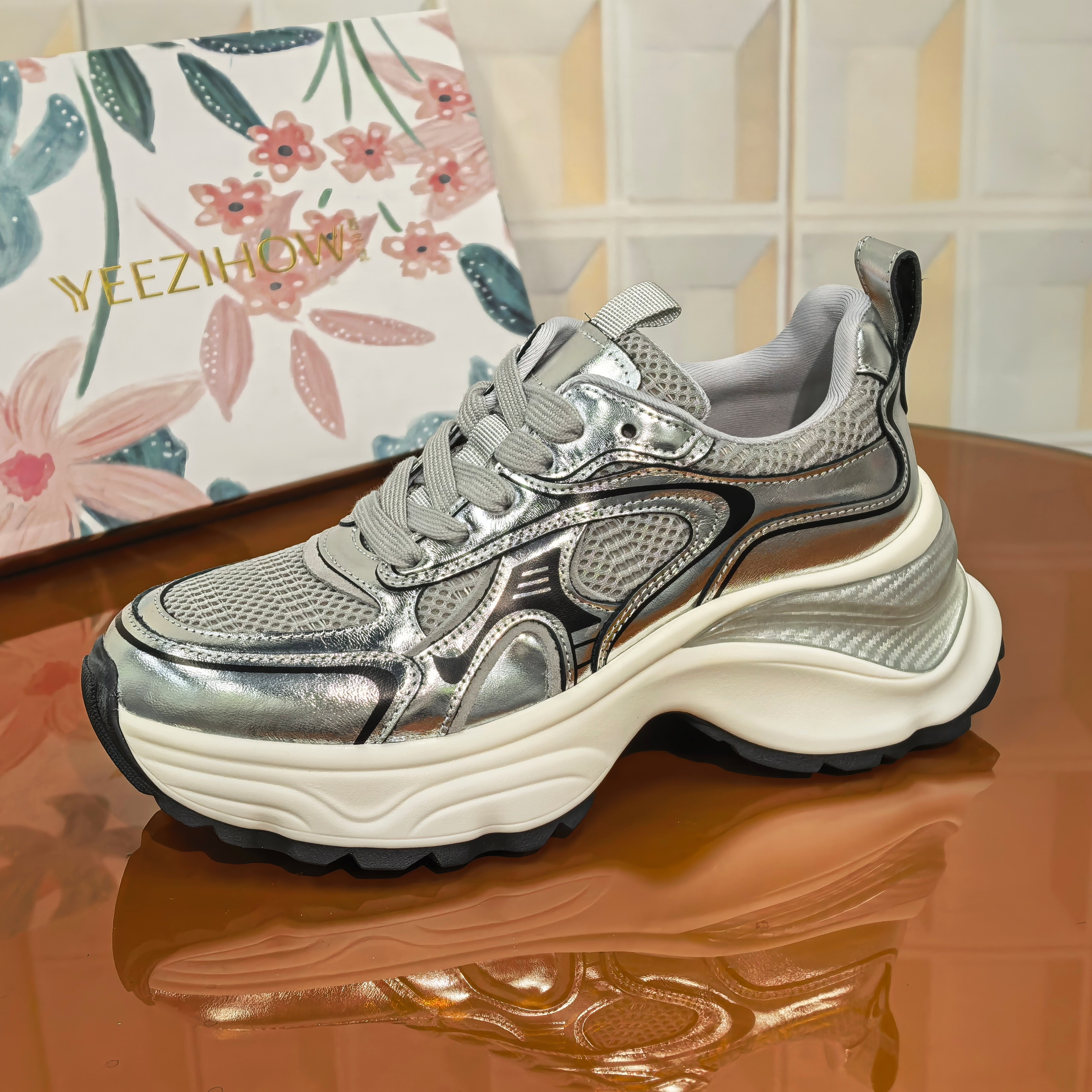 5754/5CM牛皮时尚断码撤柜清仓处理舒适女鞋夏跑步老爹鞋网面透气