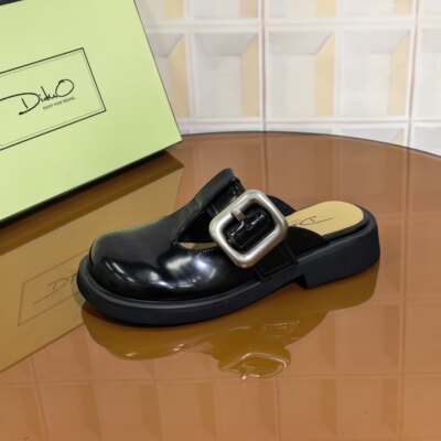 39M8/3CM牛皮清仓撤柜断码处理新款春季厚底包头一脚蹬女士外穿休