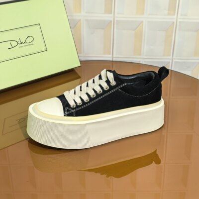 7375/5CM牛皮清仓撤柜断码处理米黄厚底增高女士休闲板鞋新款百搭