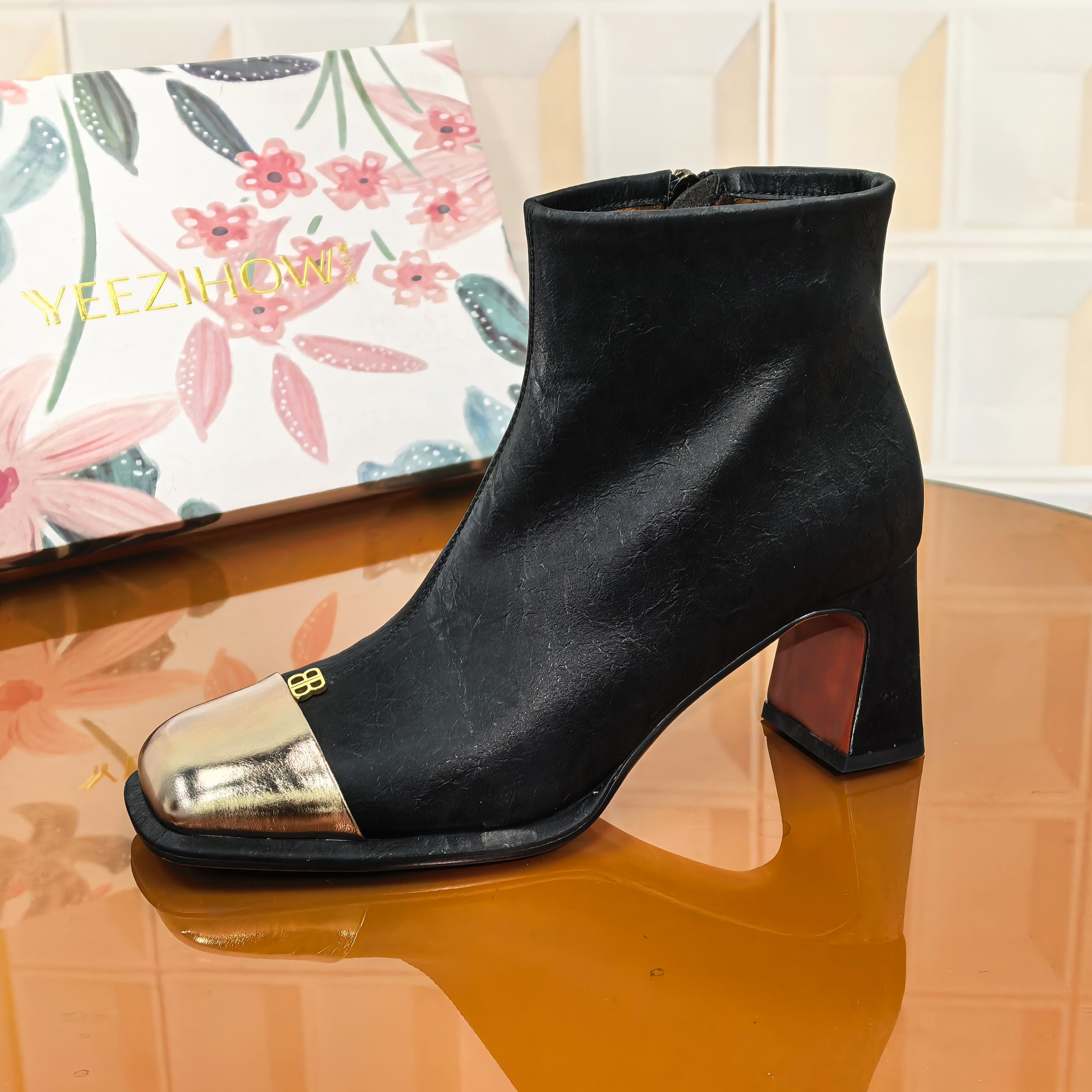 3112/5CM牛皮清仓撤柜断码处理女鞋气质时尚百搭粗跟高跟尖头方头