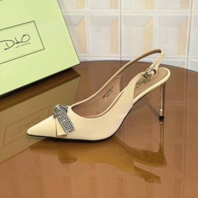 Y916/7CM牛皮清仓撤柜断码处理水钻细跟尖头女士新款时尚百搭气质