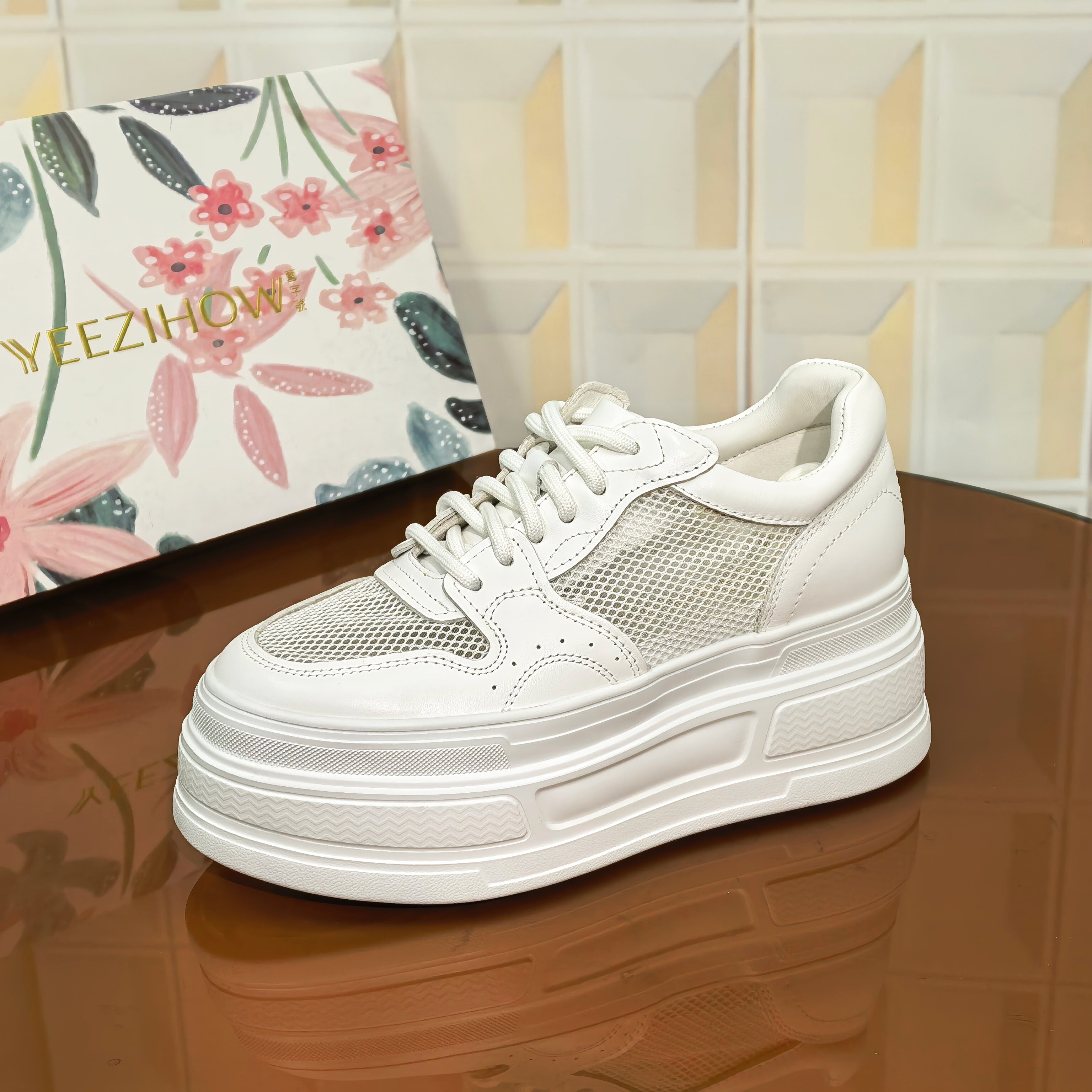 8885白色/牛皮夏季透气女士单鞋增高百搭时尚休闲鞋运动鞋休闲鞋