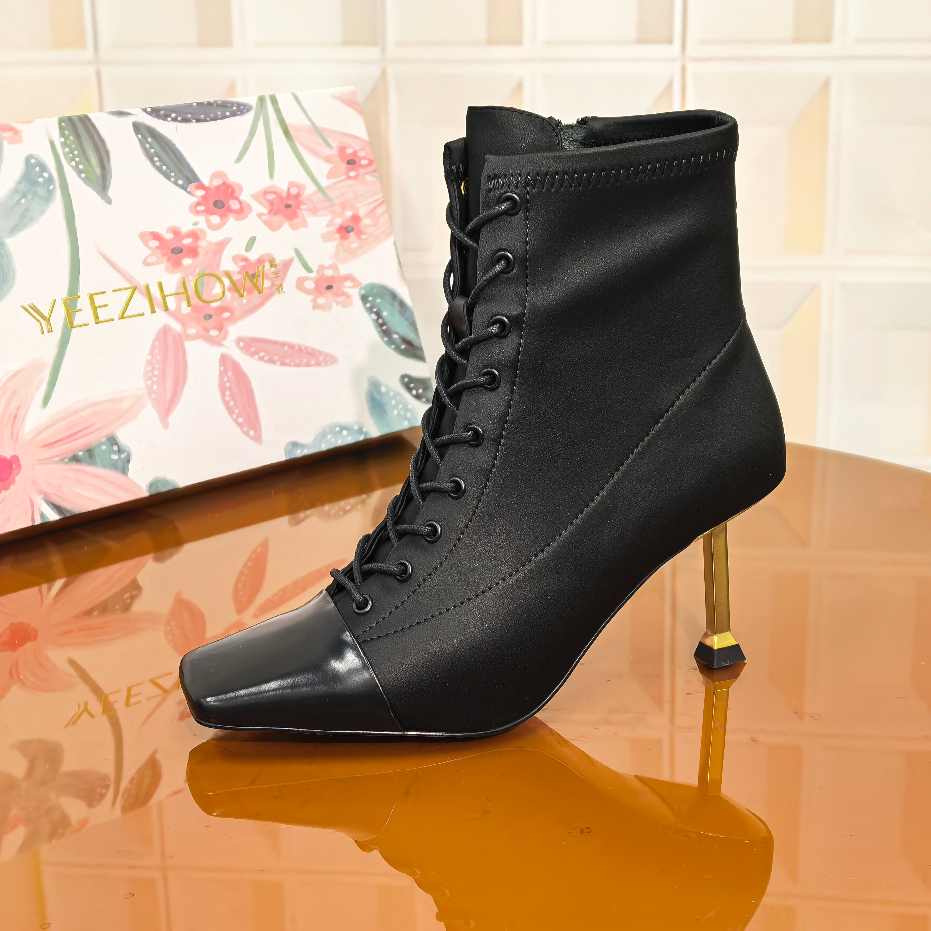 2427/6CM牛皮断码撤柜清仓处理磨砂皮靴高跟时装靴套筒方头气质女