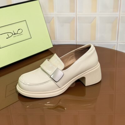 8716/5CM牛皮清仓撤柜断码处理粗跟百搭英伦风一脚蹬厚底乐福女鞋