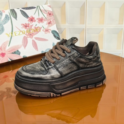 5176/5CM牛皮女单鞋板鞋断码撤柜清仓处理增高中跟时尚休闲鞋耐磨