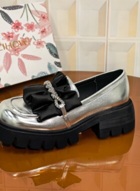 6909/5CM牛皮断码撤柜清仓处理女士单鞋粗跟厚底皮鞋时尚圆头乐福