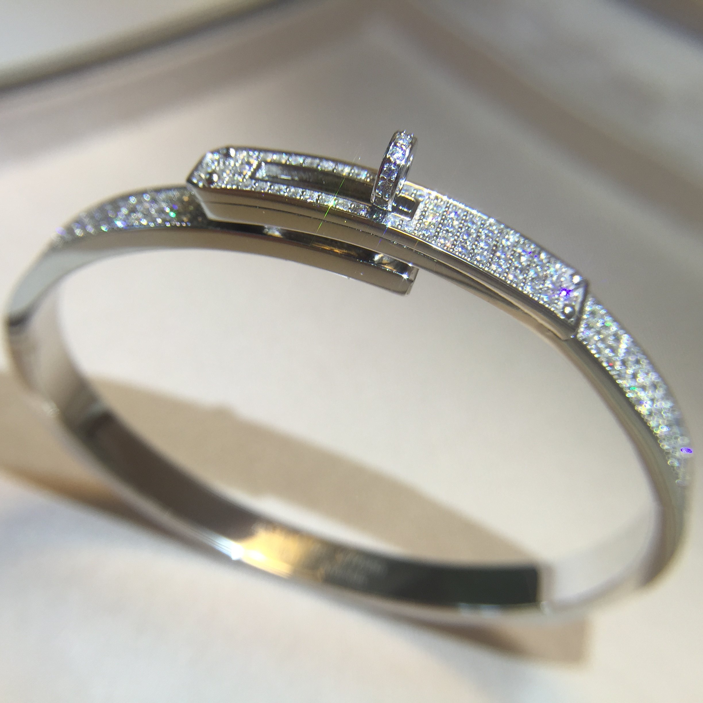 h开口纯银手镯女简约满钻kelly网红手环ins风小众高档手镯潮