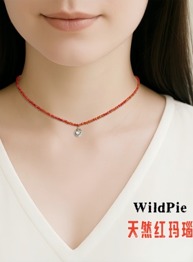 纯天然红玛瑙锁骨链红色小米珠项链串珠本命年红绳颈链设计高级感