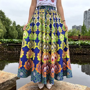 复古长裙谭燕玉半身裙印花度假花边沙滩波西米亚民族风松紧大摆