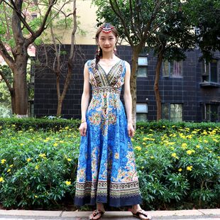 星光夜市连衣裙异域风情西双版纳泰国旅游度假沙滩裙手工钉珠重工