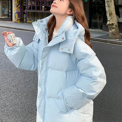 奶蓝色羽绒棉服女冬季2024新款