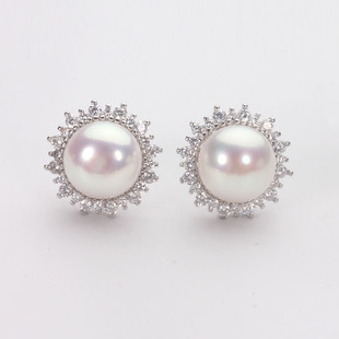 精品天女光 S925纯银太阳花耳饰耳环正品 10MM天然淡水珍珠耳钉