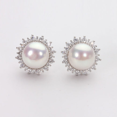 纯银耳环天然淡水珍珠