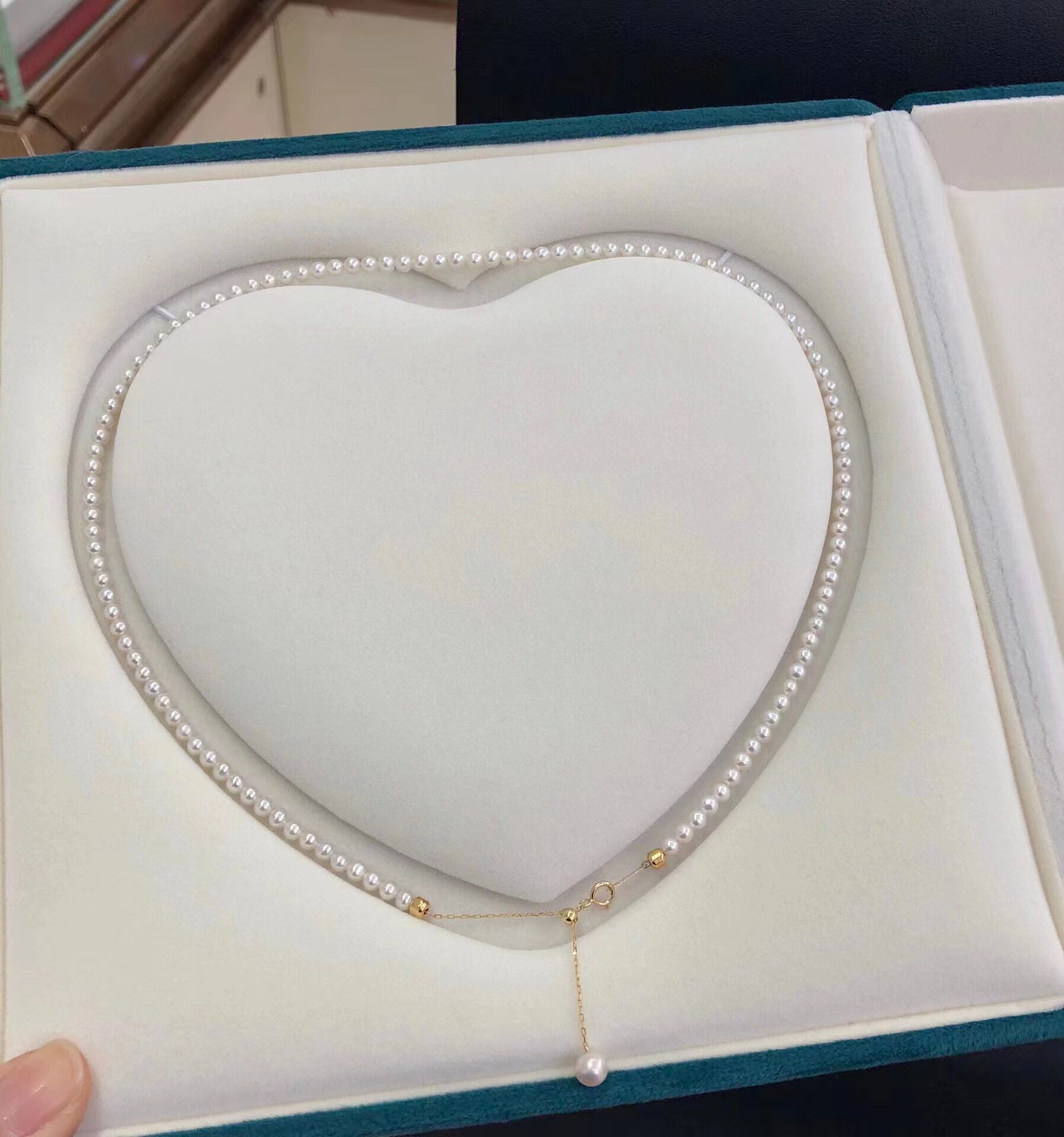 3-4mm无核淡水珍珠项链18K金调节链加延长链小珍珠项链