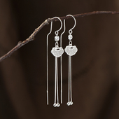 潮平安锁防丢耳坠 流苏耳环2025新款 纯银耳线999纯银正品 气质长款