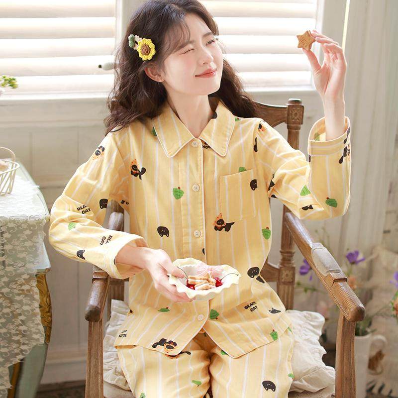 『眠岛』春秋睡衣女纯棉纱布可爱卡通长袖二件套全棉可外穿家居服